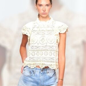 sea Evie Eyelet Cream Flutter Top Size M